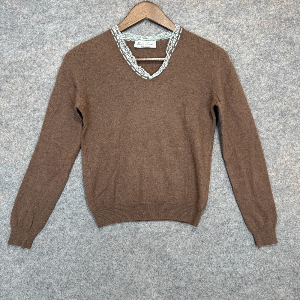 Marie Louis Italy Wool Sweater Womens 40 (US Small) Scalloped Lace Trim Knit - Picture 1 of 9